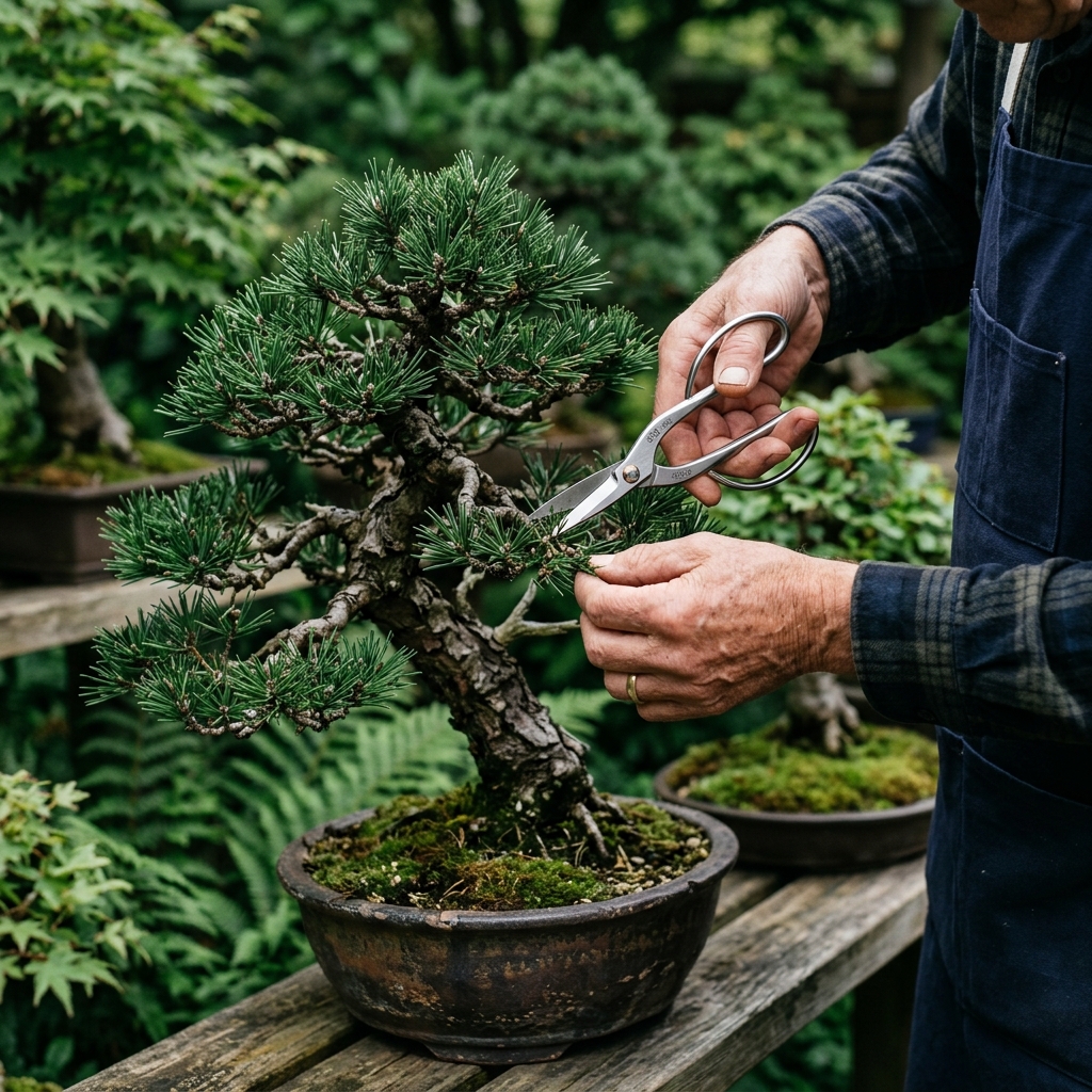 Gärtner bei der Bonsaipflege